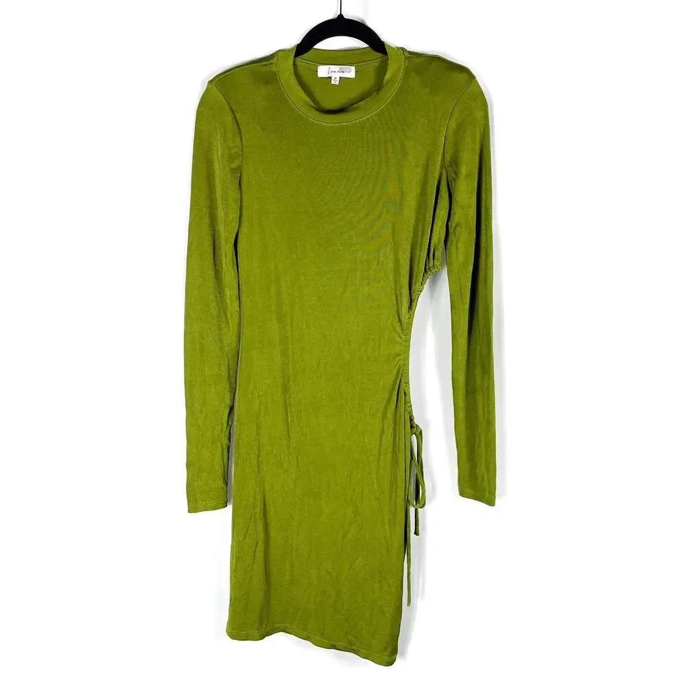 Louna Slinky Dress Green Jersey Knit Mini Waist Cut Out Bodycon Long Sleeve Sz M - Picture 7 of 13